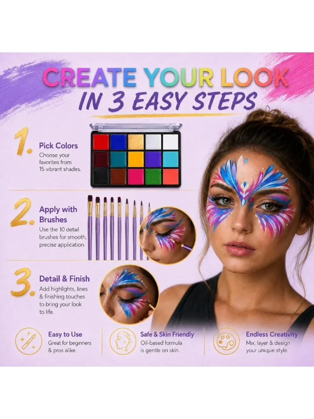 Women's Classic Face Body 10 Pcs Brushes Set Paint Oil Palette Makeup Kit